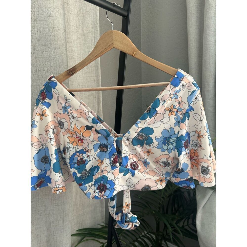 Zara Floral Crop Tie Back‎ Boho Girly Beachy Top Medium